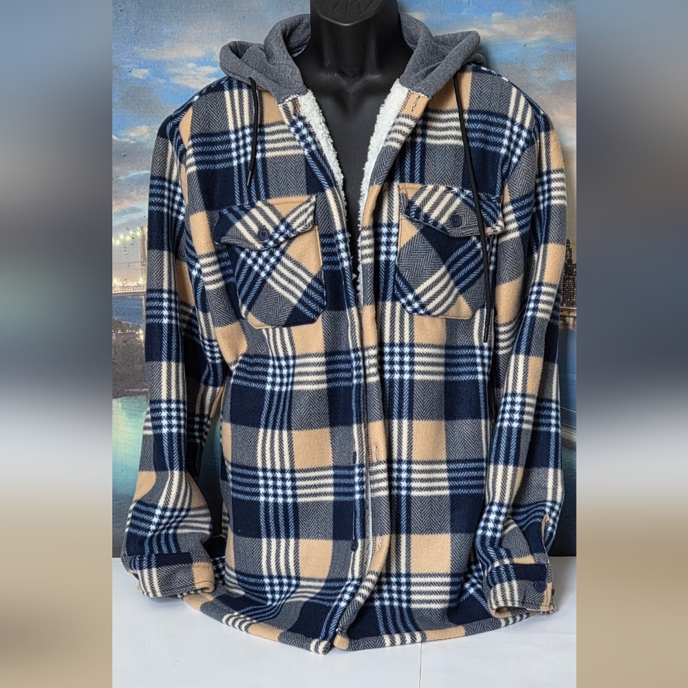 Original Deluxe Plaid Shirt Jacket With Hoodie NWT